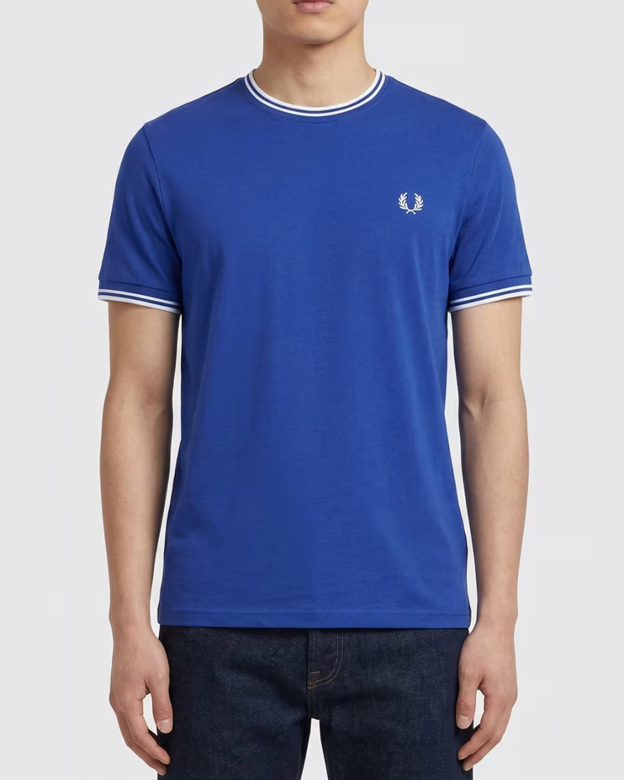 Camiseta Ribete Con Dos Franjas Azul Fred Perry