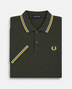 Polo de algodón doble banda verde Fred Perry