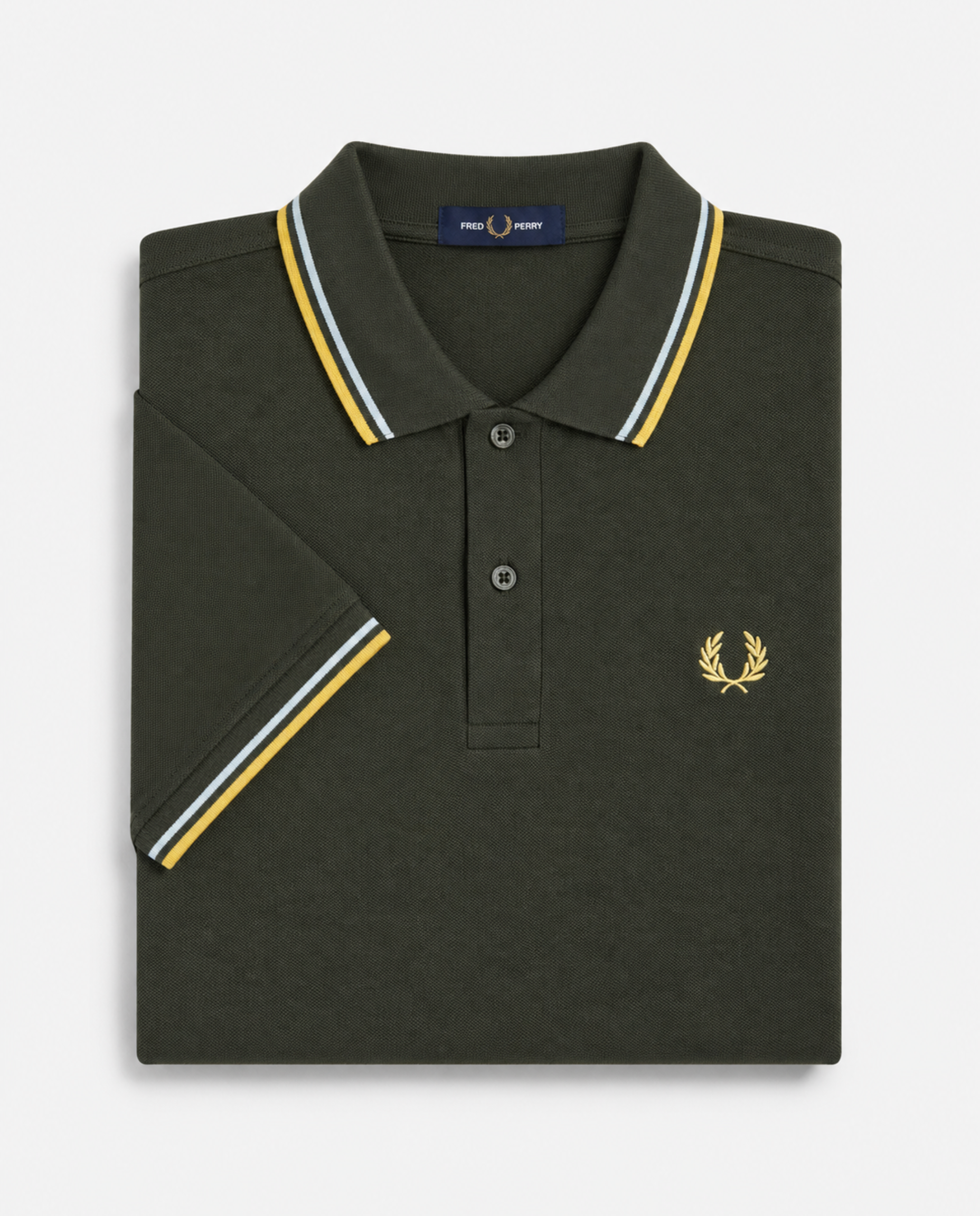 Polo de algodón doble banda verde Fred Perry