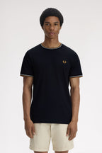 Camiseta negra doble linea Fred Perry