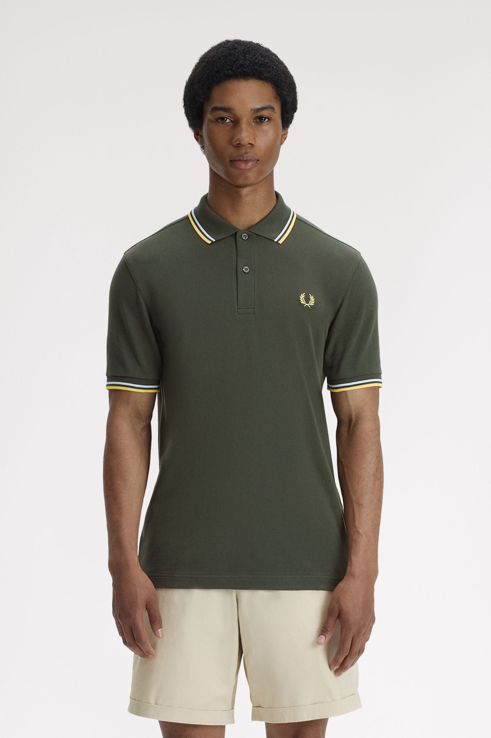 Polo de algodón doble banda verde Fred Perry