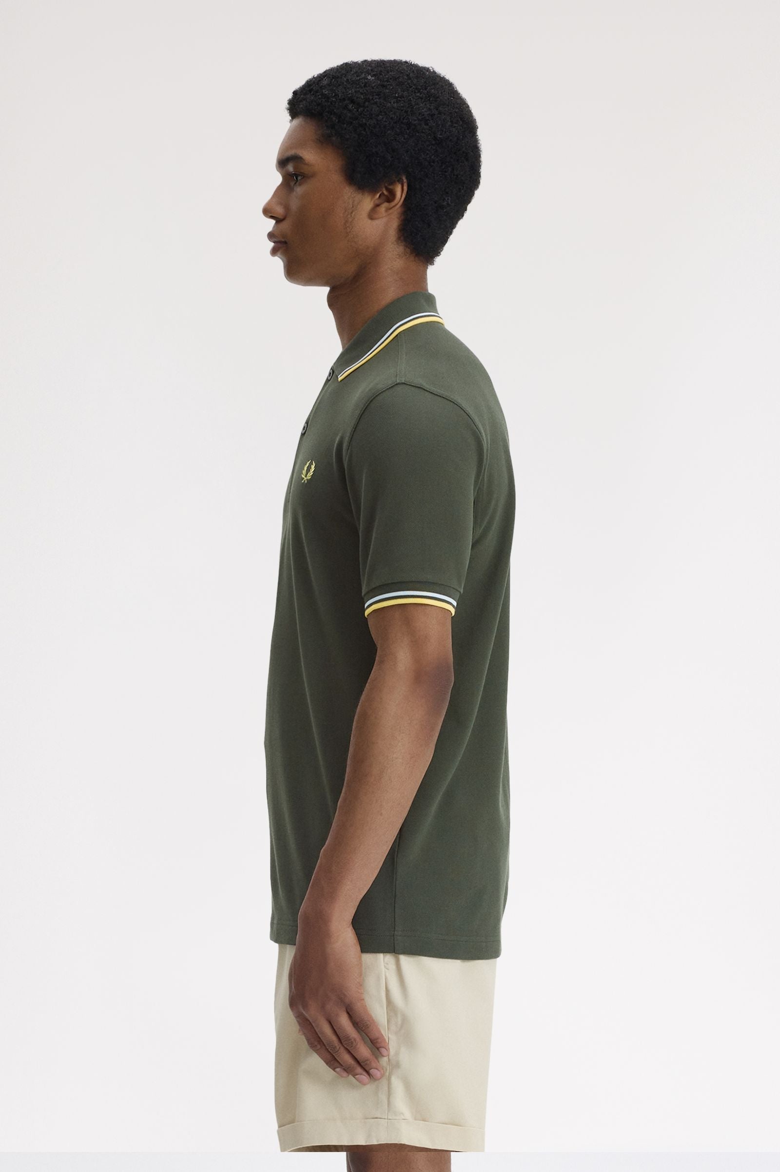 Polo de algodón doble banda verde Fred Perry
