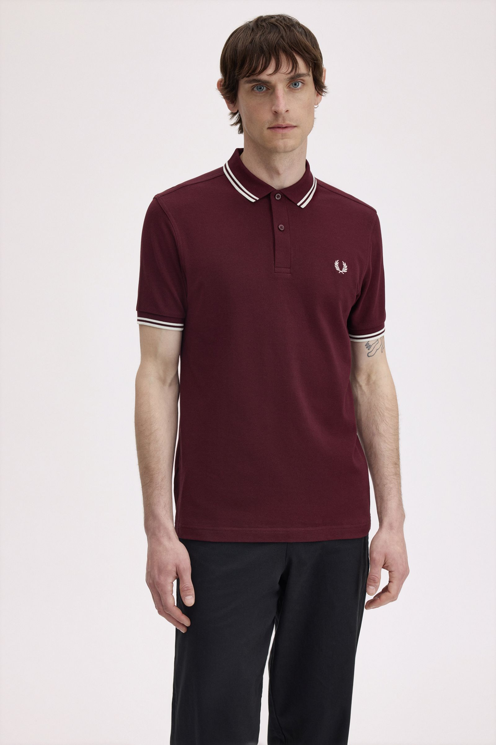 Polo de algodón doble banda granate Fred Perry
