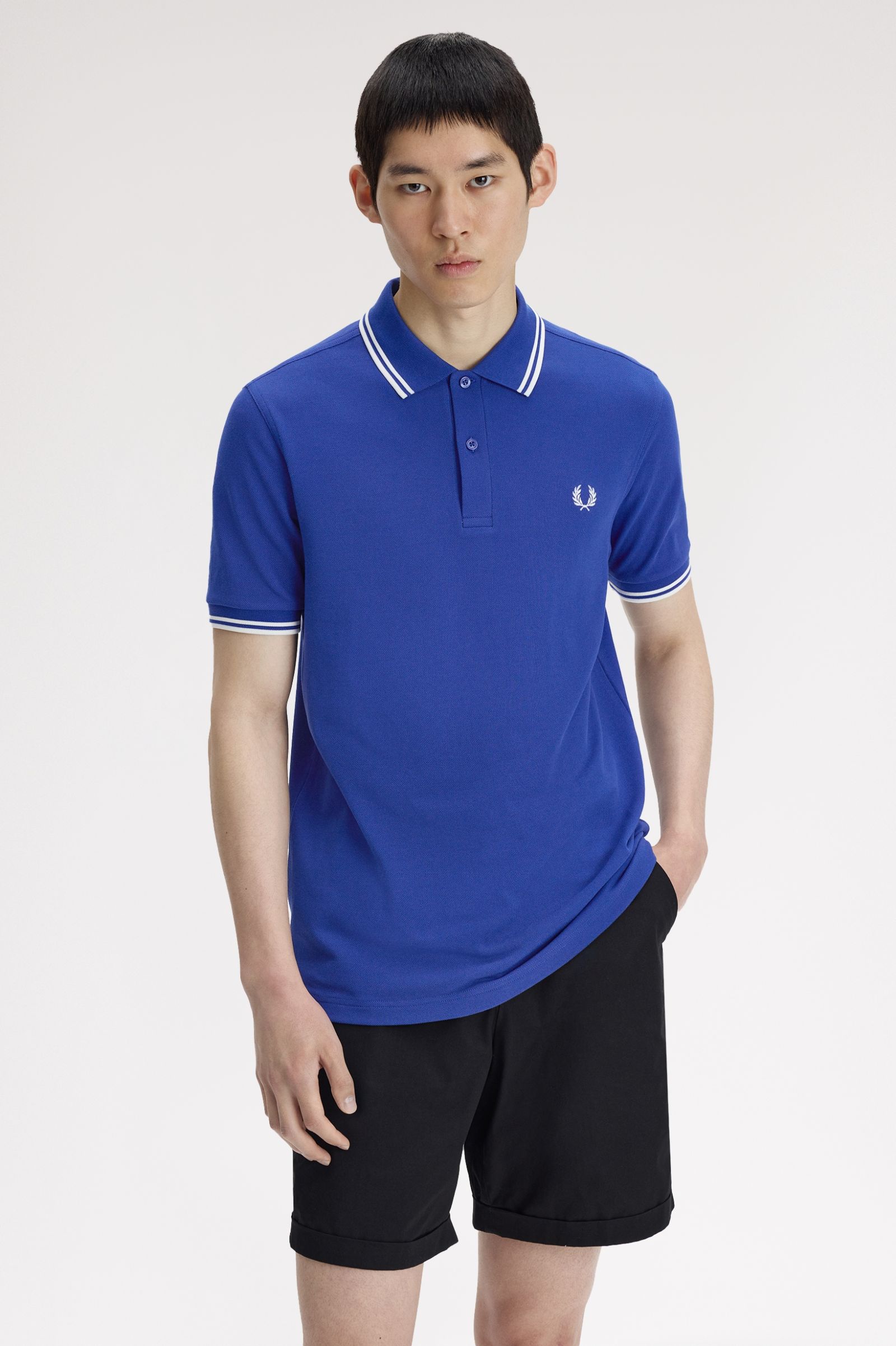Polo de algodón doble banda azul Fred Perry
