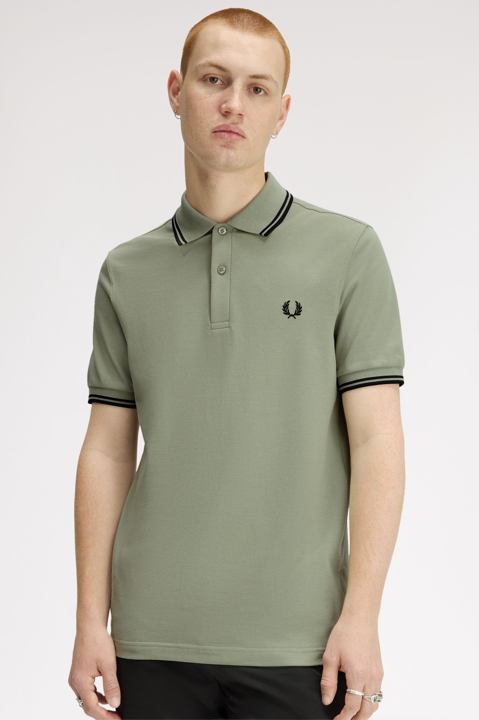 Polo de algodón doble banda verde claro Fred Perry