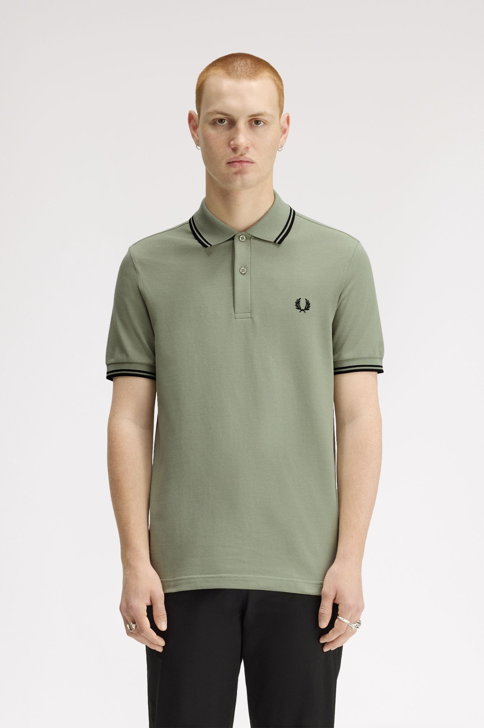 Polo de algodón doble banda verde claro Fred Perry