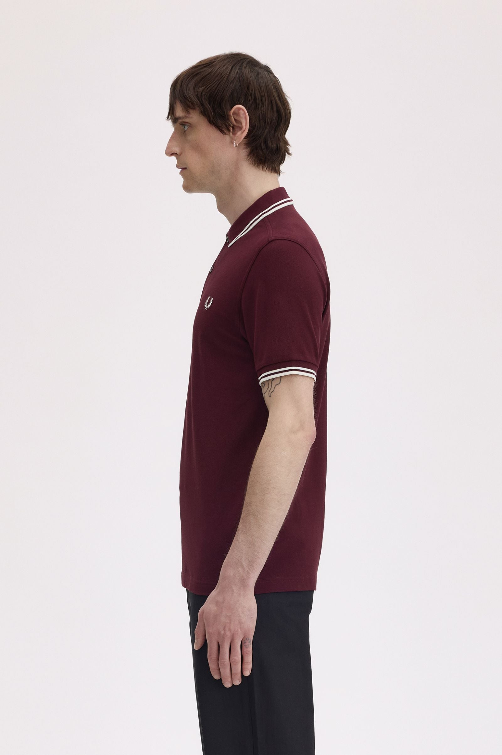 Polo de algodón doble banda granate Fred Perry