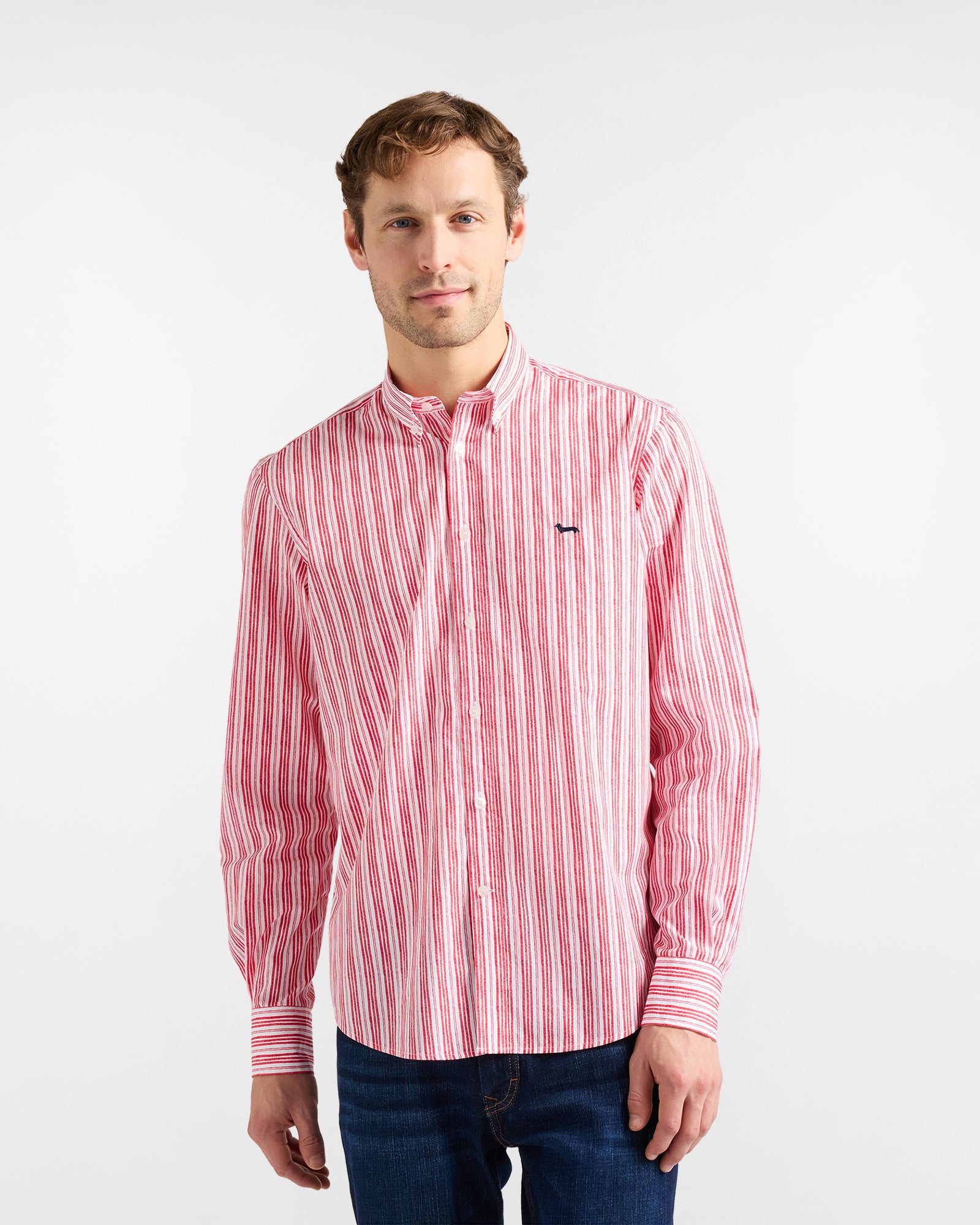 camisa rayas efecto acuarela harmont blaine hombre vista frontal elegante