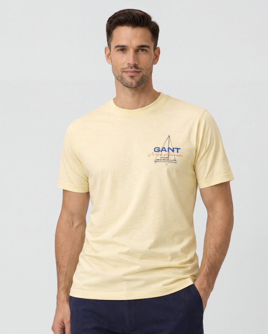 camiseta amarilla gant hombre estampado frontal algodón estilo casual