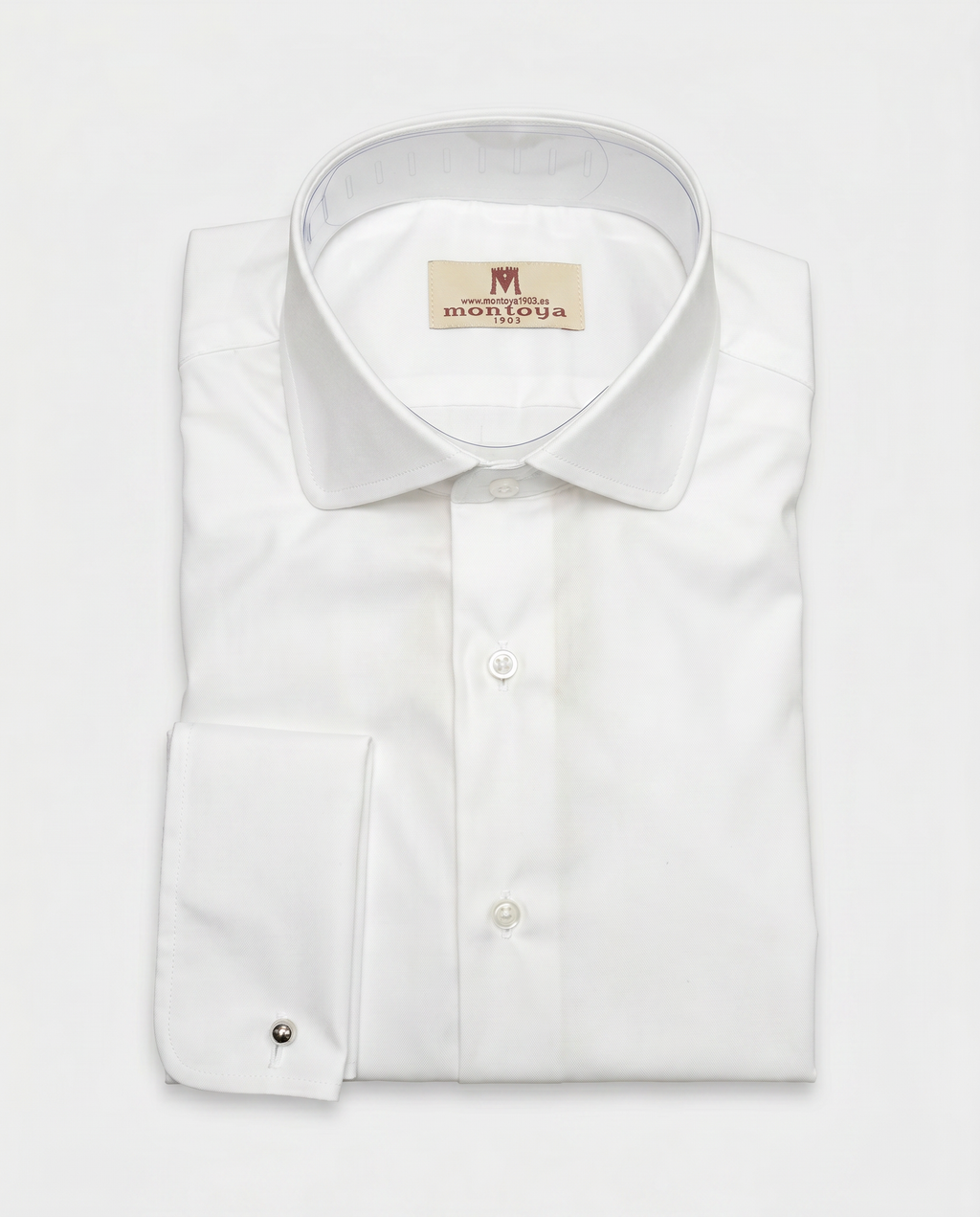 Camisa de algodón blanca lisa botón perlado