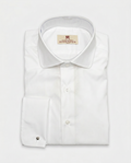 Camisa de algodón blanca lisa botón perlado