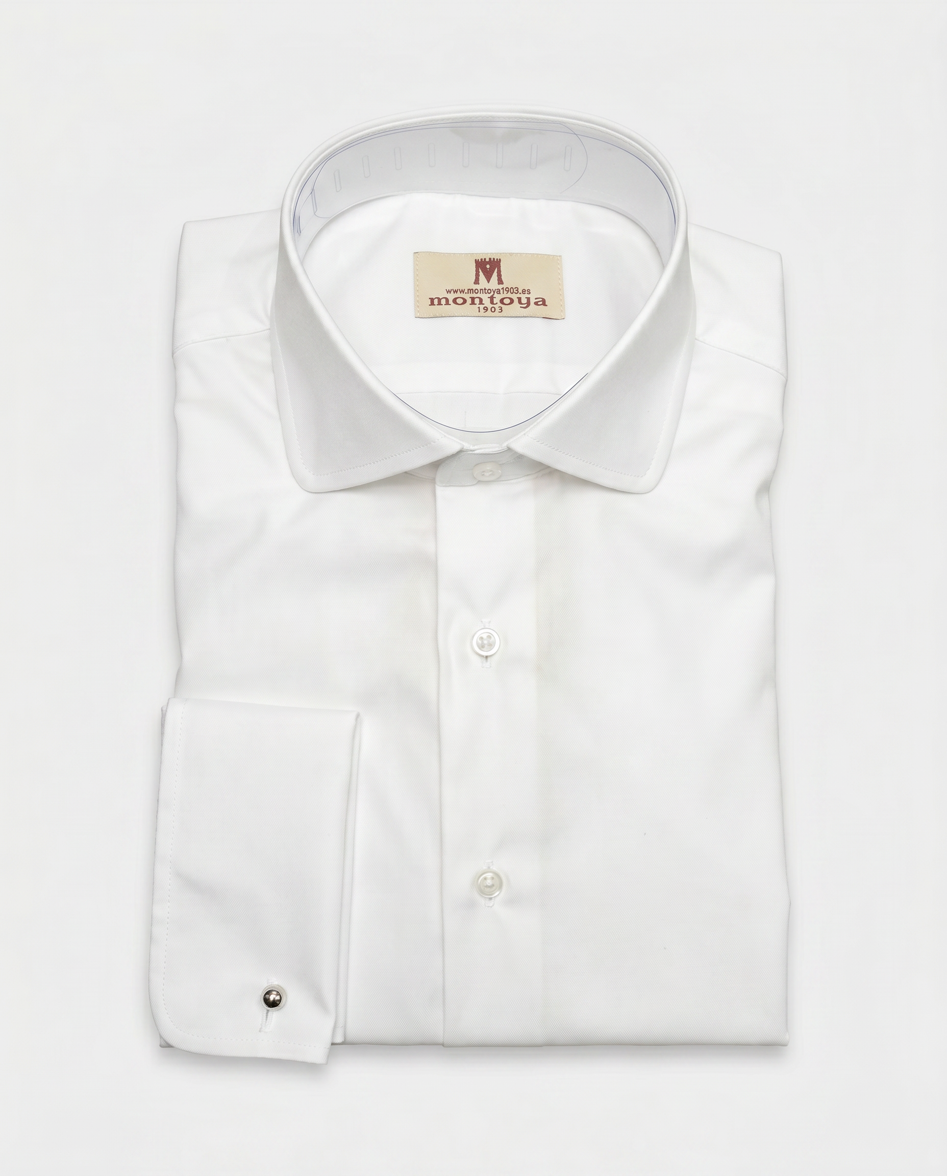 Camisa de algodón blanca lisa botón perlado