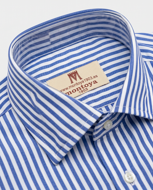 Camisa de algodón azul de rayas