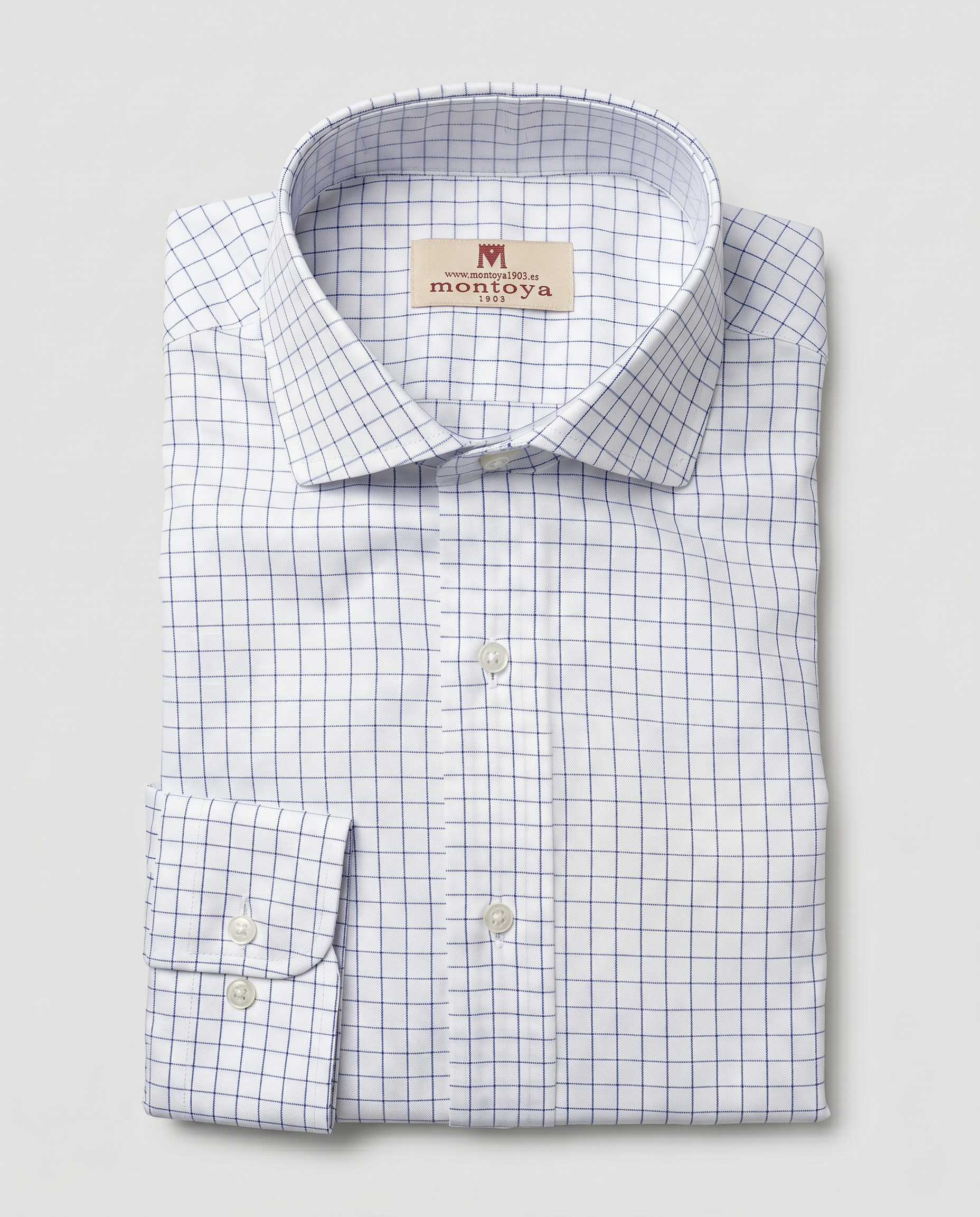 Camisa de algodón blanca cuadros