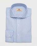 Camisa de algodón azul de rayas blancas