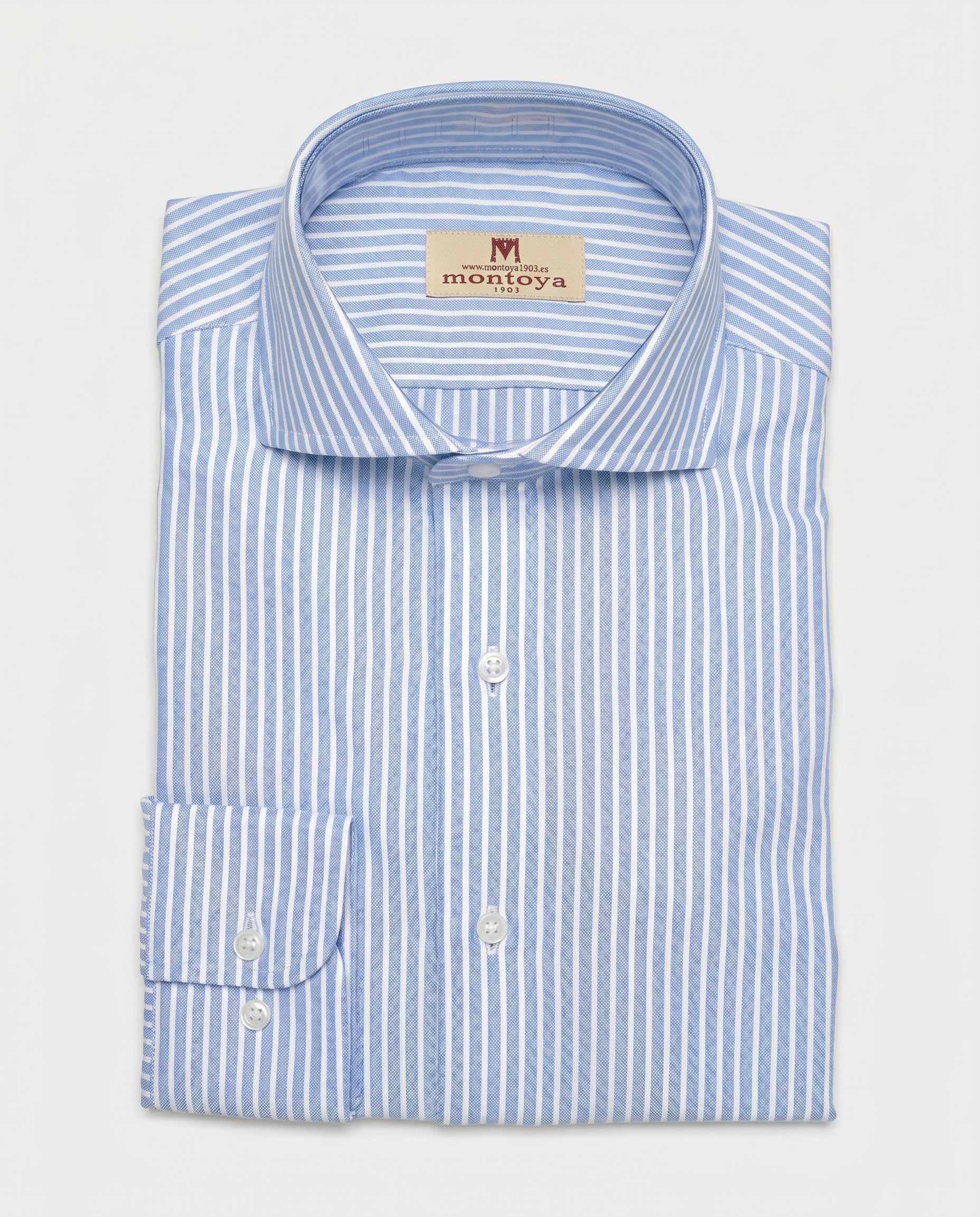 Camisa de algodón azul de rayas blancas