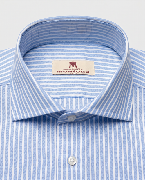 Camisa de algodón azul de rayas blancas