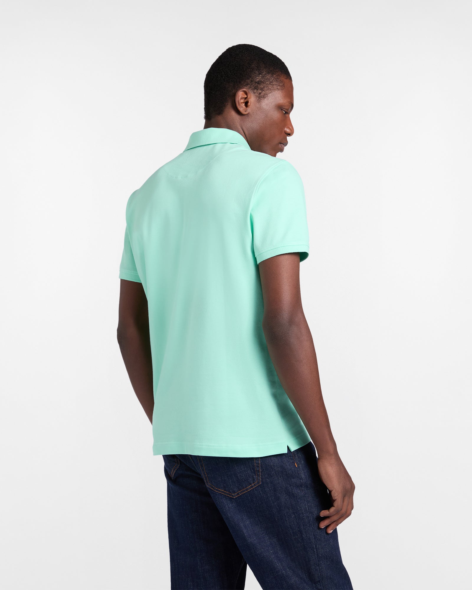 polo agua marina harmont blaine hombre vista trasera algodón corte cómodo