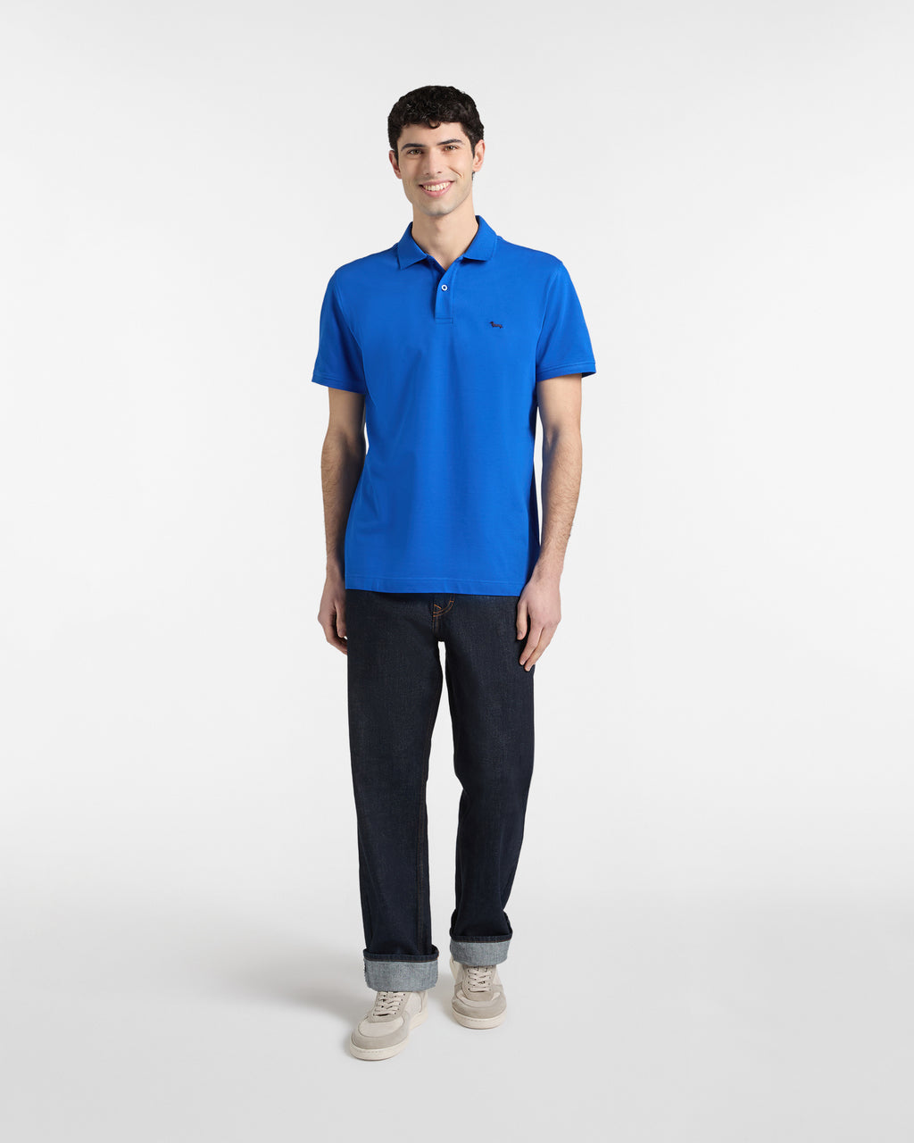 outfit completo polo azul harmont blaine algodón botones acabado premium