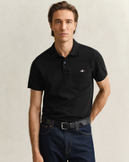 polo negro gant hombre algodón manga corta vista frontal elegante