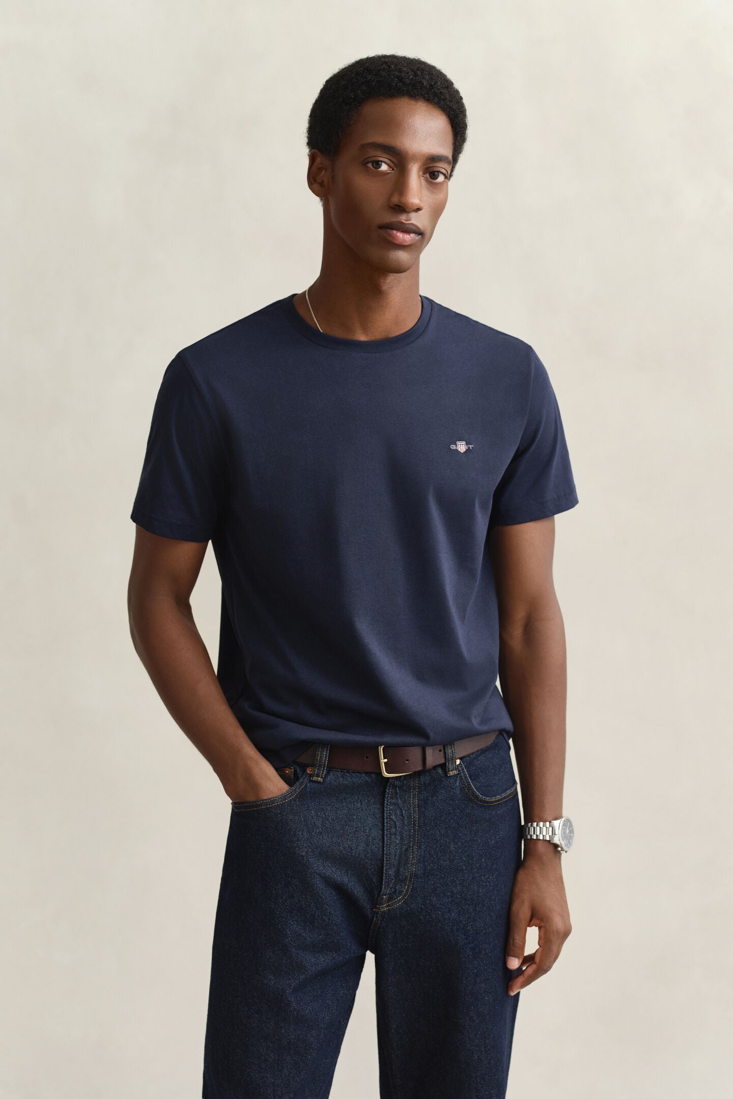 Camiseta algodón básica azul marino Gant